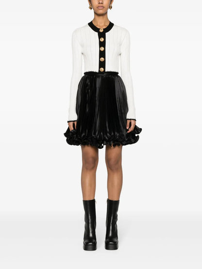 Pleated Satin Mini Skirt