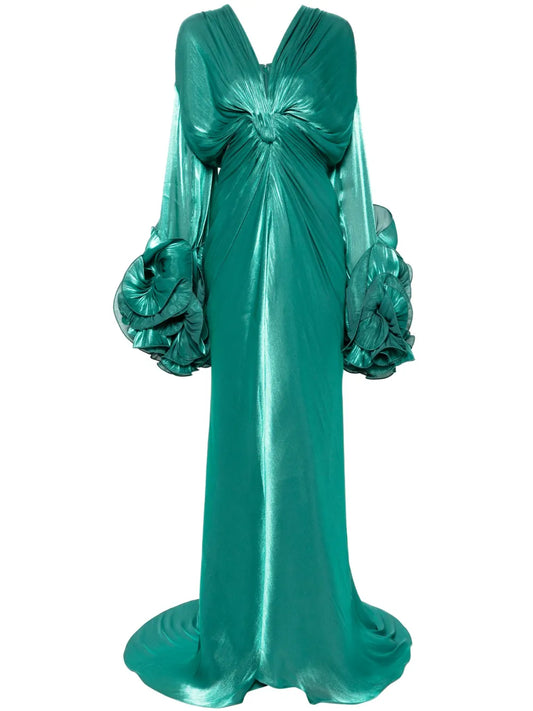 Floral-Appliqué Lurex Maxi Dress