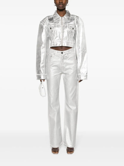 Metallic Straight-Leg Jeans