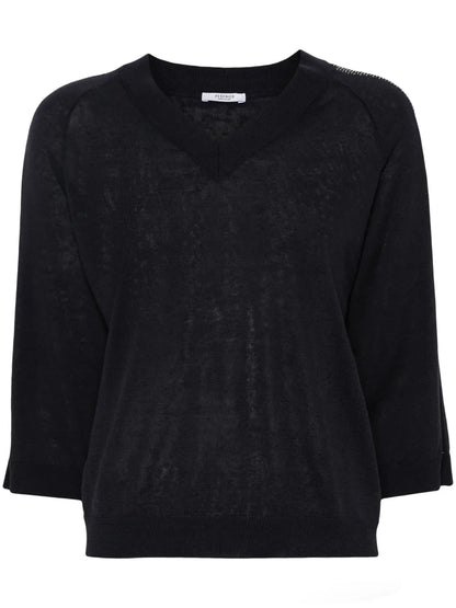 Side-Stripe V-Neck Top
