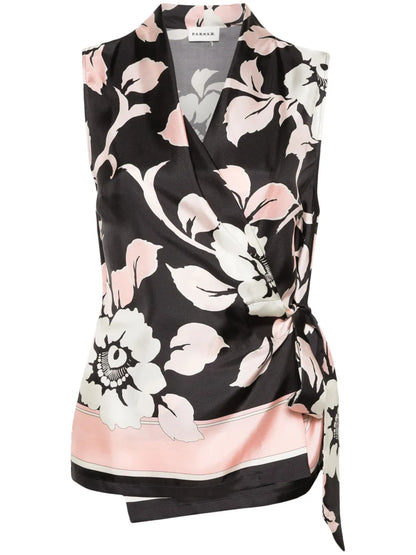 Floral-Print Silk Top
