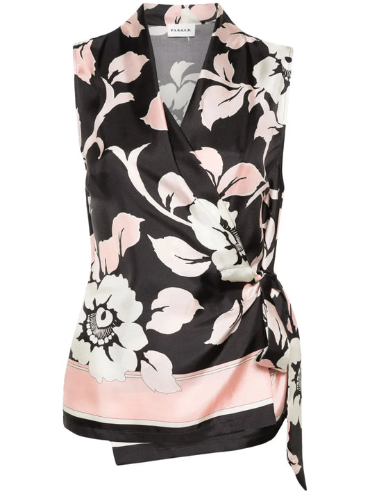 Floral-Print Silk Top