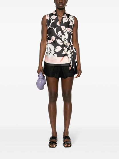 Floral-Print Silk Top