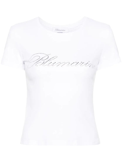 Rhinestoned-Logo Cotton T-Shirt