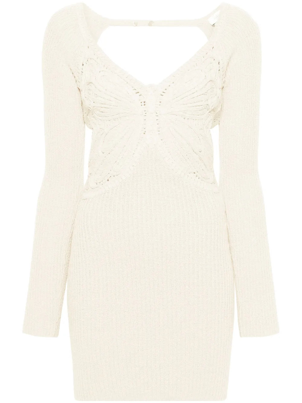 Butterfly-Embroidered Ribbed Midi Dress