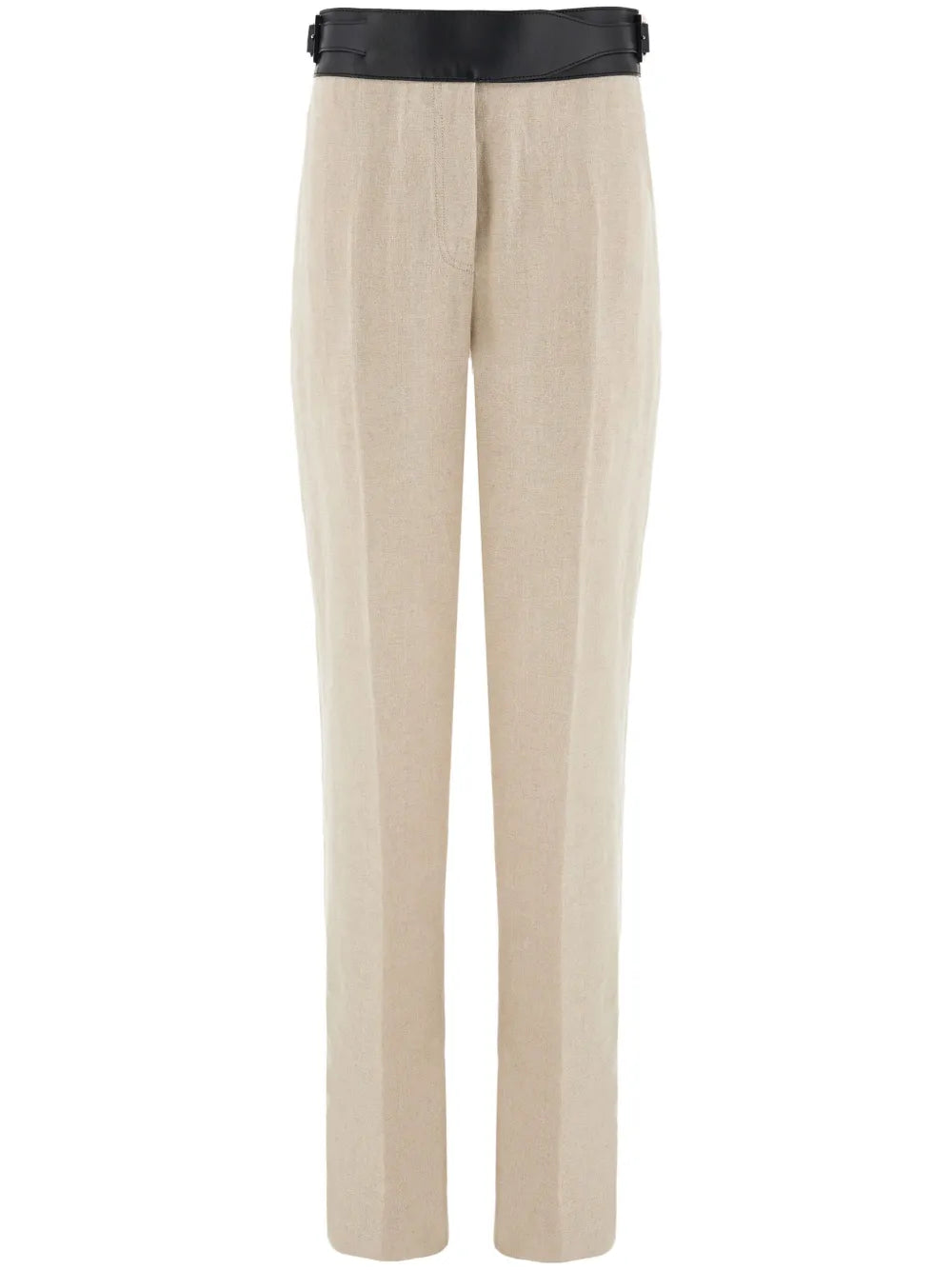 Contrast-Belt Tailored Linen Trousers