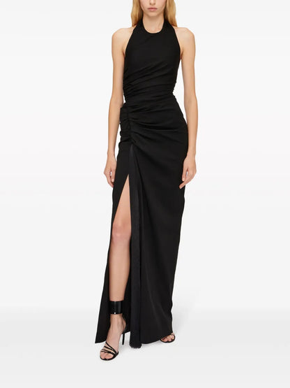 Halterneck Dress With Gathered Front