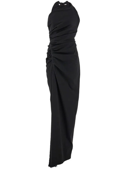 Halterneck Dress With Gathered Front