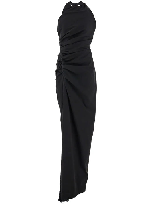 Halterneck Dress With Gathered Front