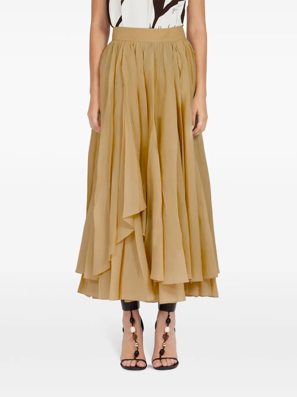 Layered High-Waisted Midi Skirt