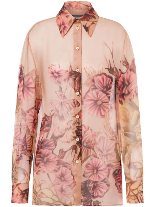 Tattoo-Print Silk Shirt