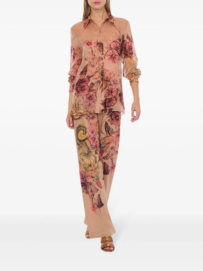 Tattoo-Print Silk Shirt