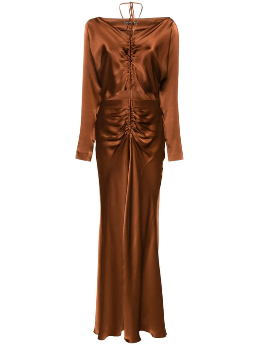 Cut-Out Satin Midi Dress