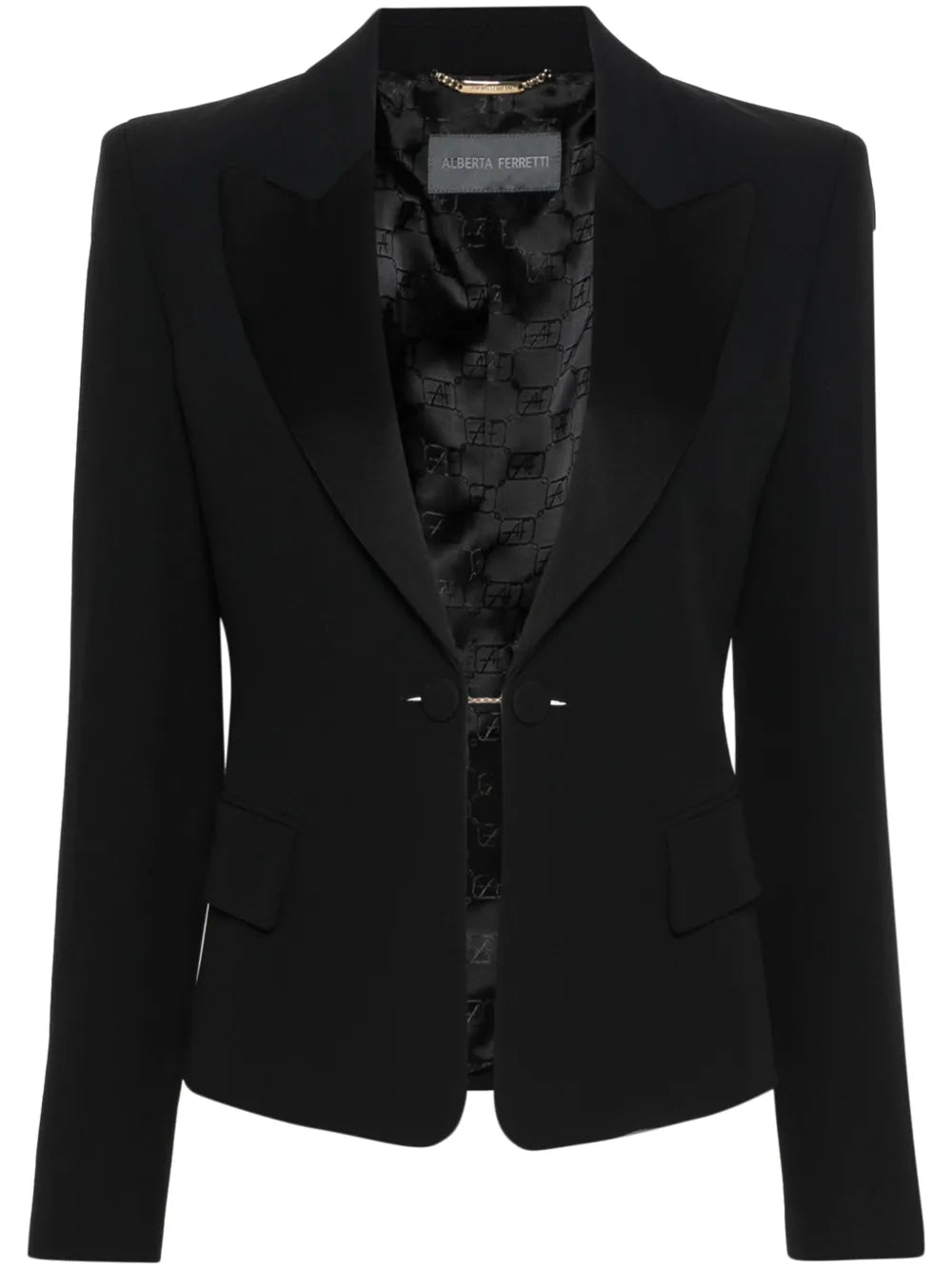 Wide-Peak-Lapels Crepe Blazer