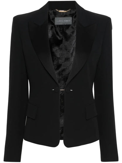 Wide-Peak-Lapels Crepe Blazer