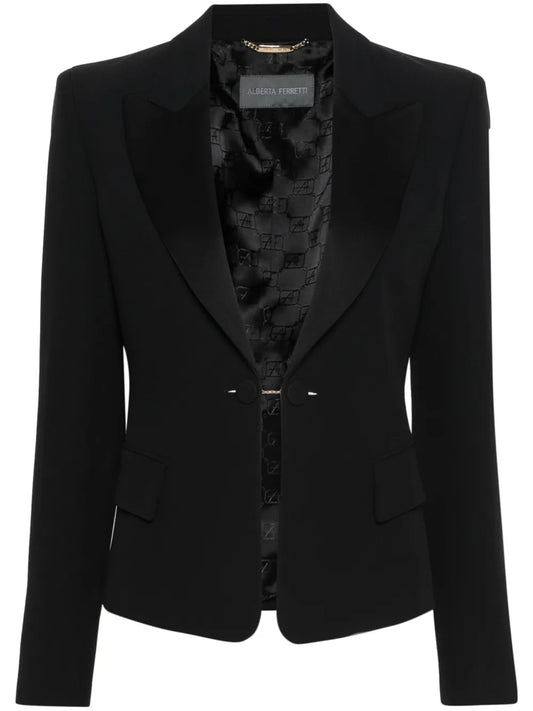 Wide-Peak-Lapels Crepe Blazer