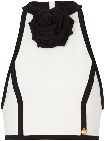 Rose-Appliqué Halterneck Top