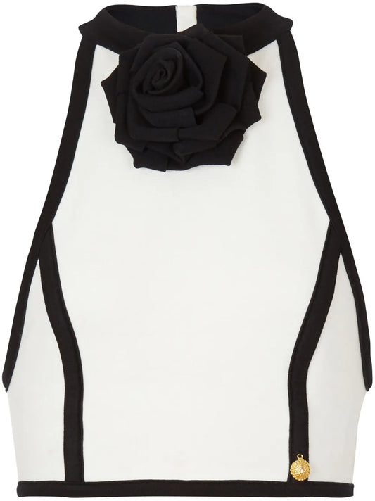 Rose-Appliqué Halterneck Top