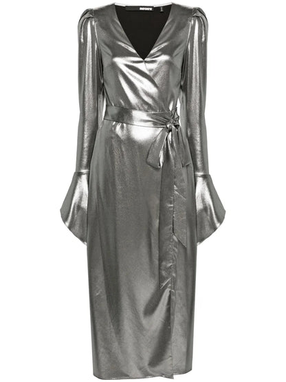 Lamé Wrap Midi Dress
