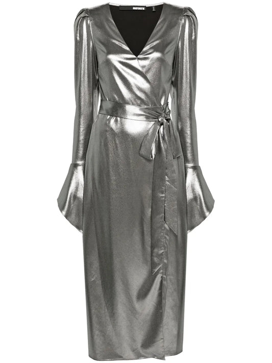 Lamé Wrap Midi Dress