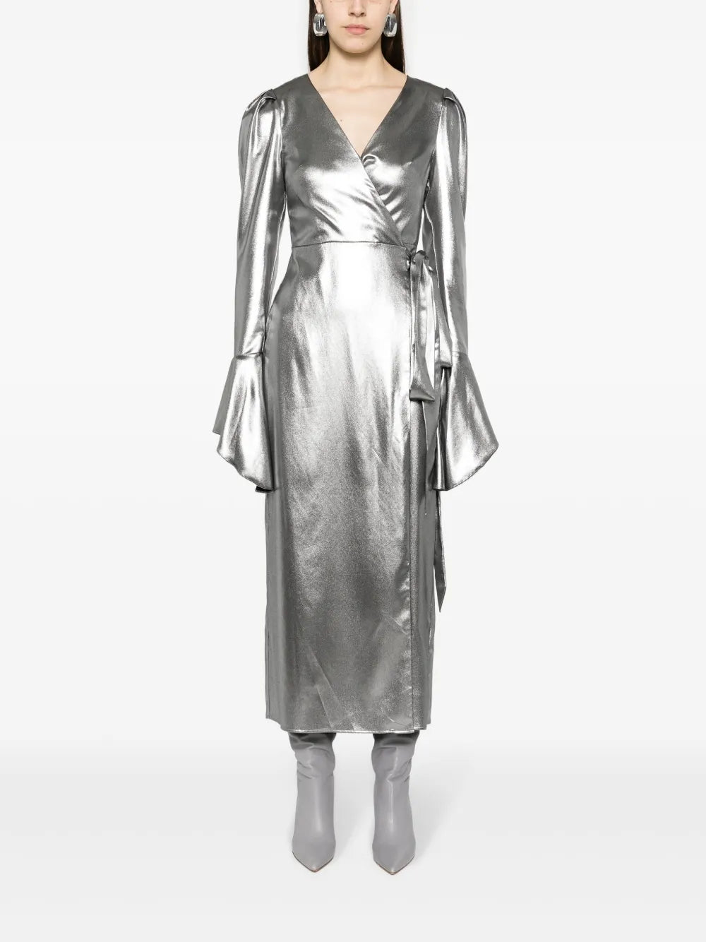 Lamé Wrap Midi Dress