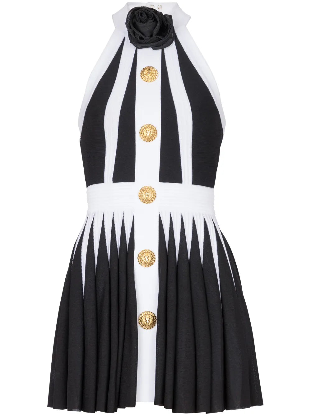 Floral-Appliqué Pleated Knit Minidress