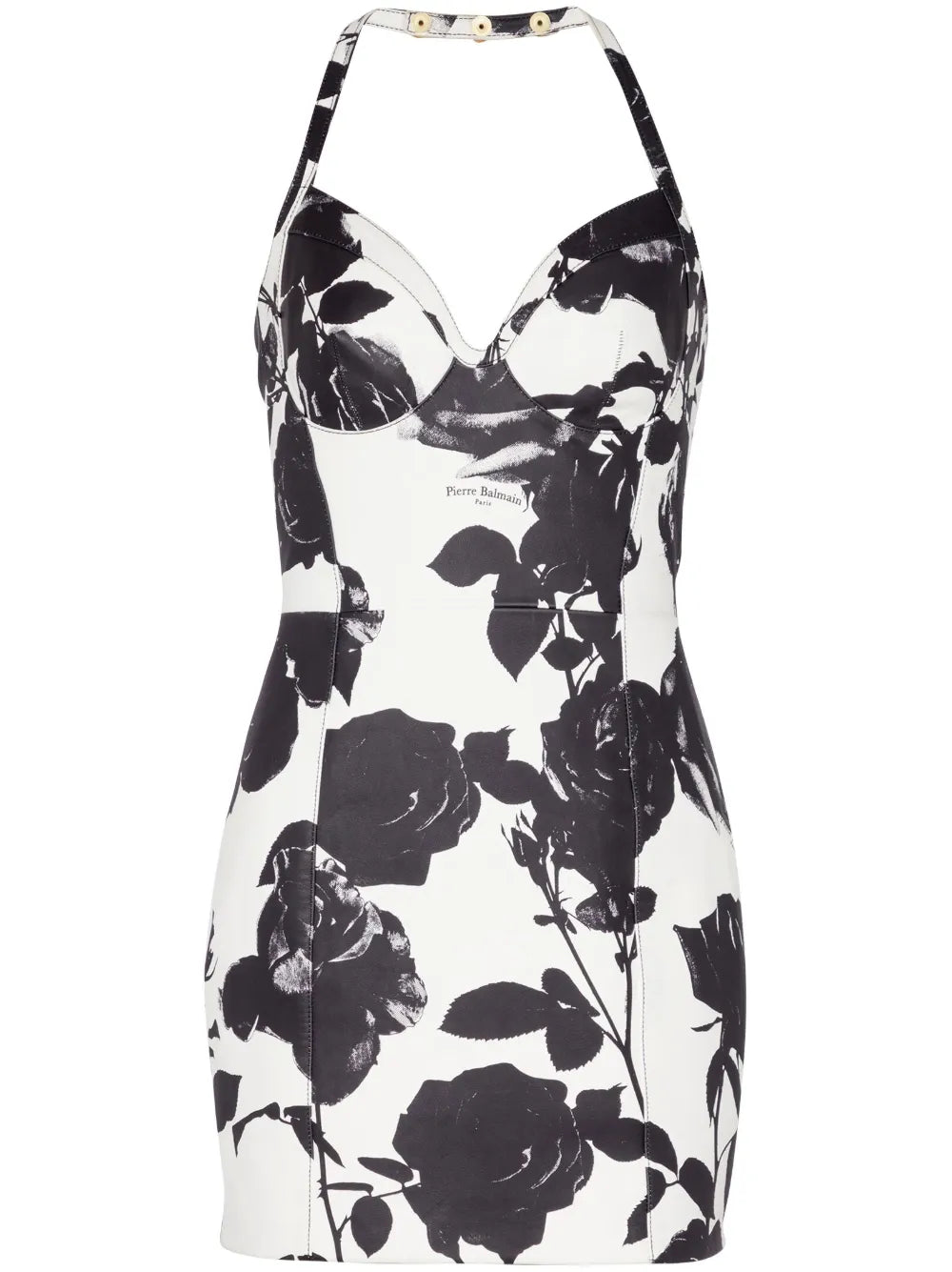 Floral-Print Leather Minidress