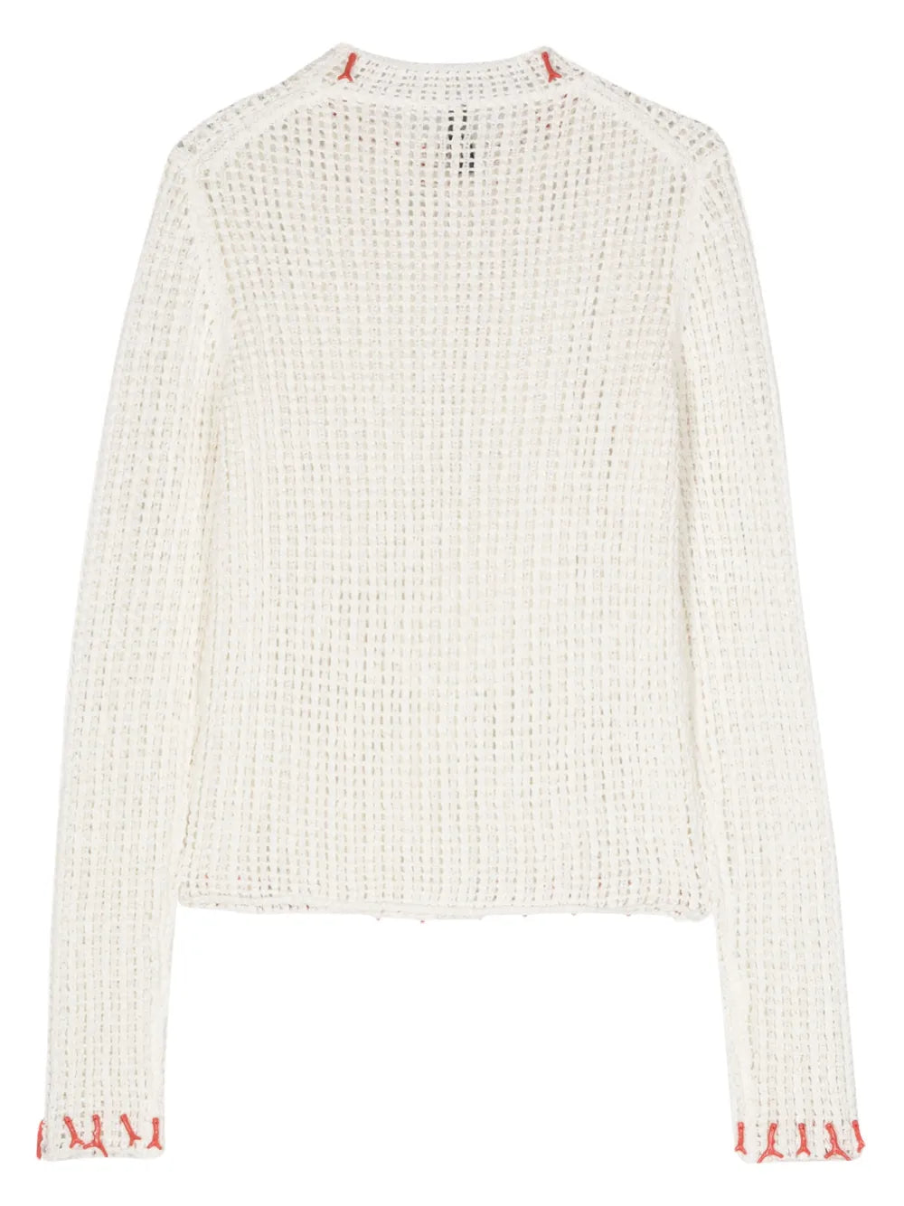 Contrasting-Charms Open-Knit Jumper