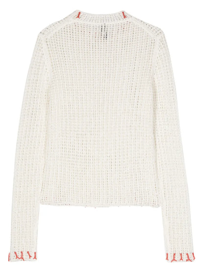 Contrasting-Charms Open-Knit Jumper