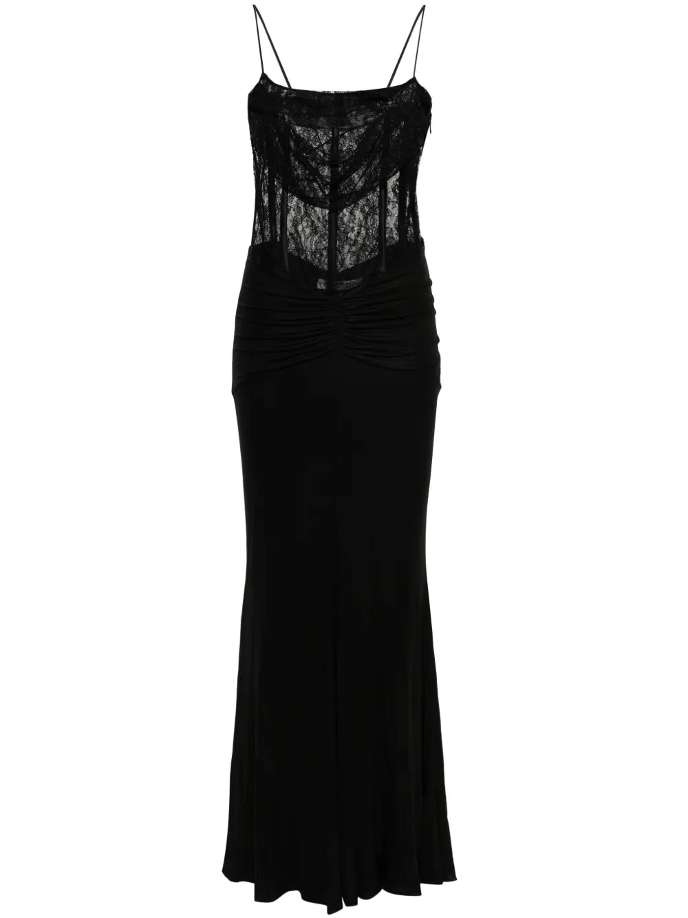 Draped Lace-Panel Maxi Dress