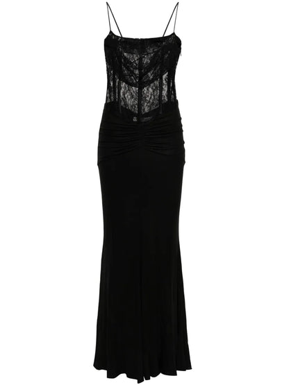 Draped Lace-Panel Maxi Dress