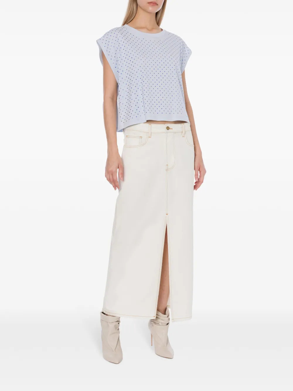 Rhinestone-Embellished Cotton T-Shirt