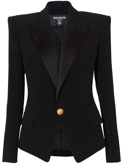 Satin-Lapel Single-Breasted Blazer