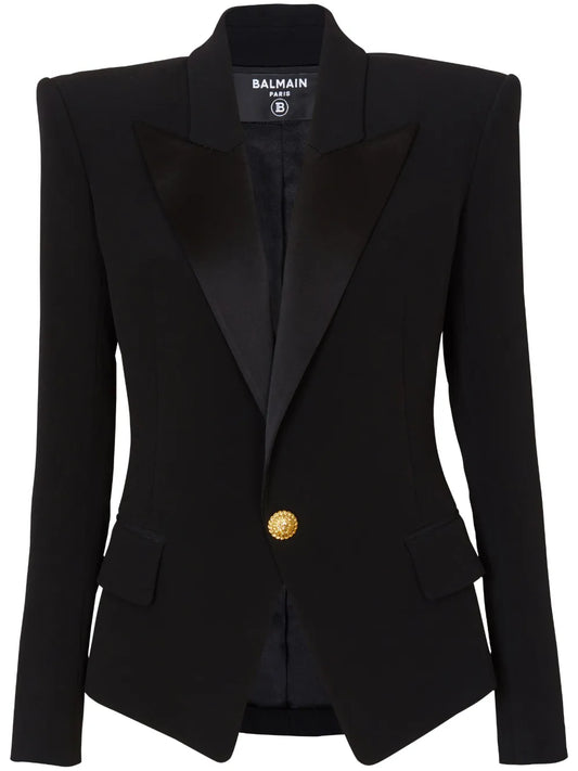 Satin-Lapel Single-Breasted Blazer
