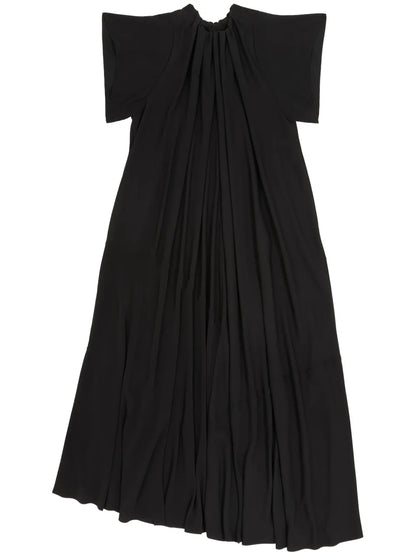 Gathered Short-Sleeve Maxi Dress