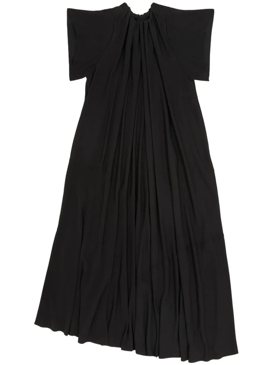 Gathered Short-Sleeve Maxi Dress