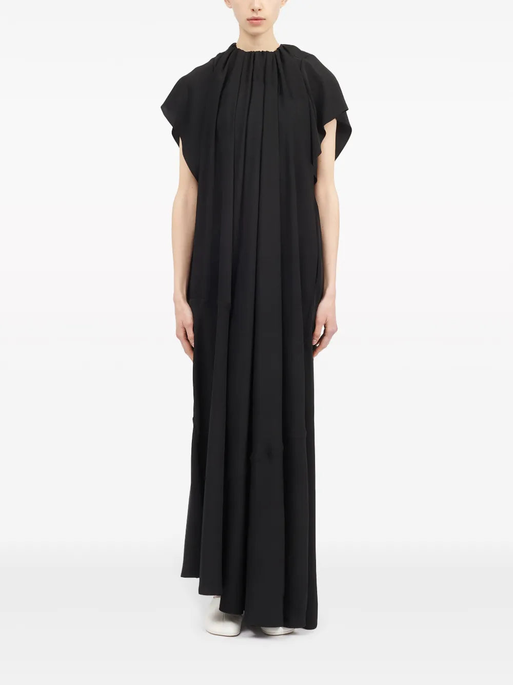 Gathered Short-Sleeve Maxi Dress