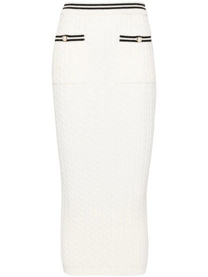Cable-Knit Stripe-Trim Midi Skirt