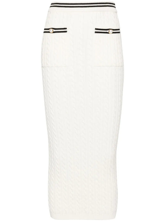 Cable-Knit Stripe-Trim Midi Skirt