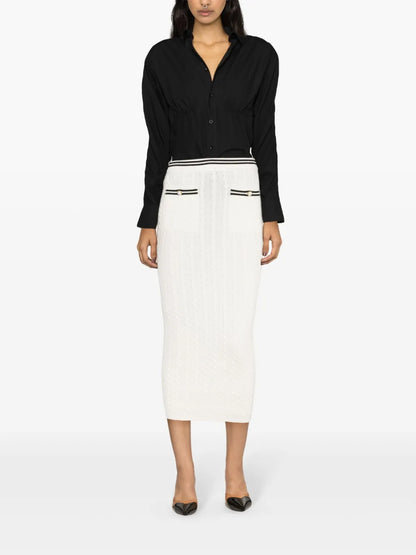 Cable-Knit Stripe-Trim Midi Skirt