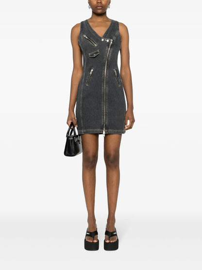 Zip-Detailing Denim Mini Dress