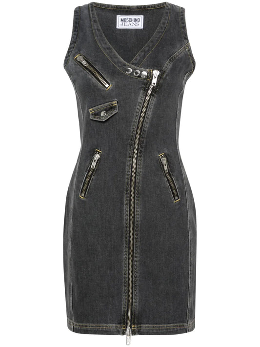 Zip-Detailing Denim Mini Dress