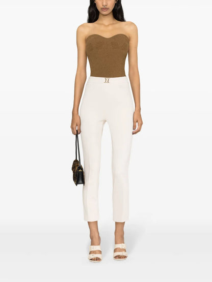 Cropped-Leg Crepe Trousers