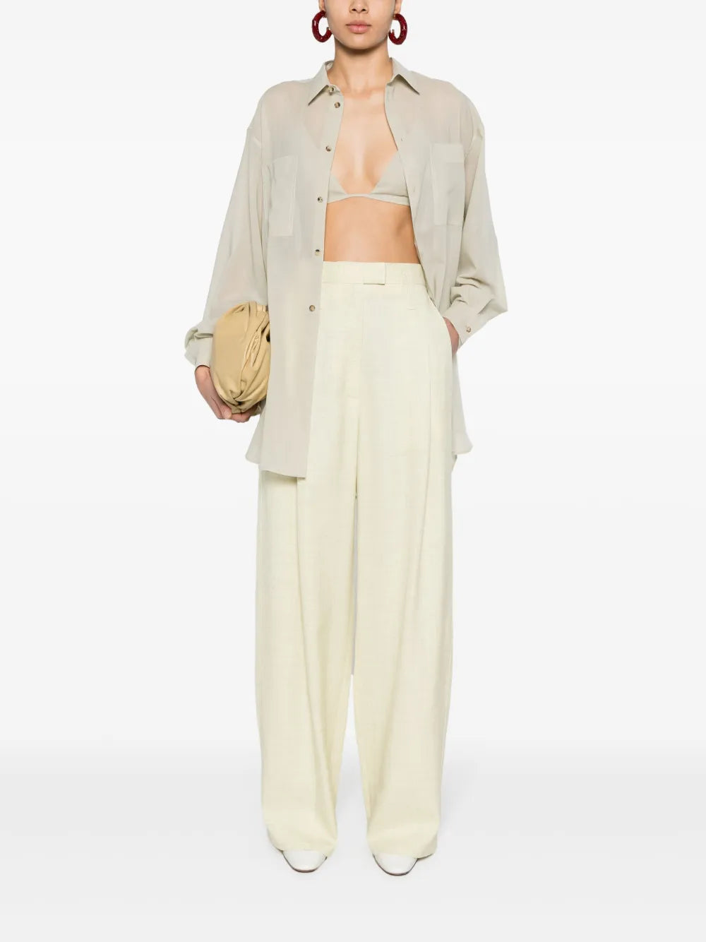 Chambray Pleated Straight Trousers