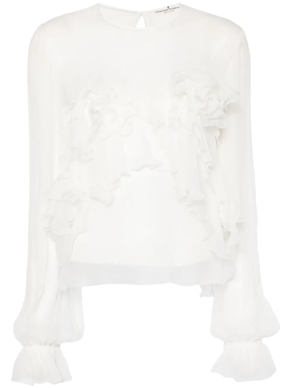 Floral-Appliqué Silk Blouse