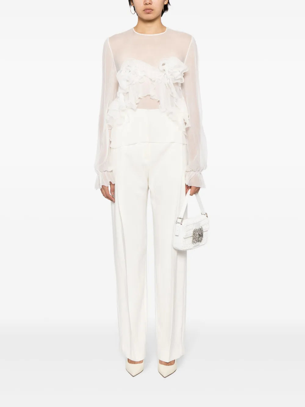 Floral-Appliqué Silk Blouse