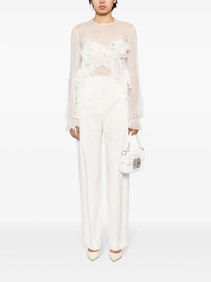 Floral-Appliqué Silk Blouse