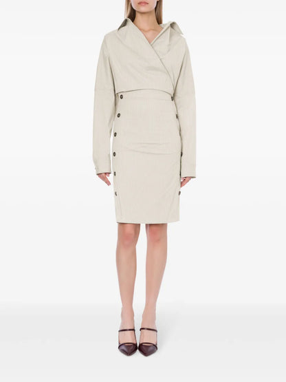 Pinstripe-Pattern Wrapped Dress