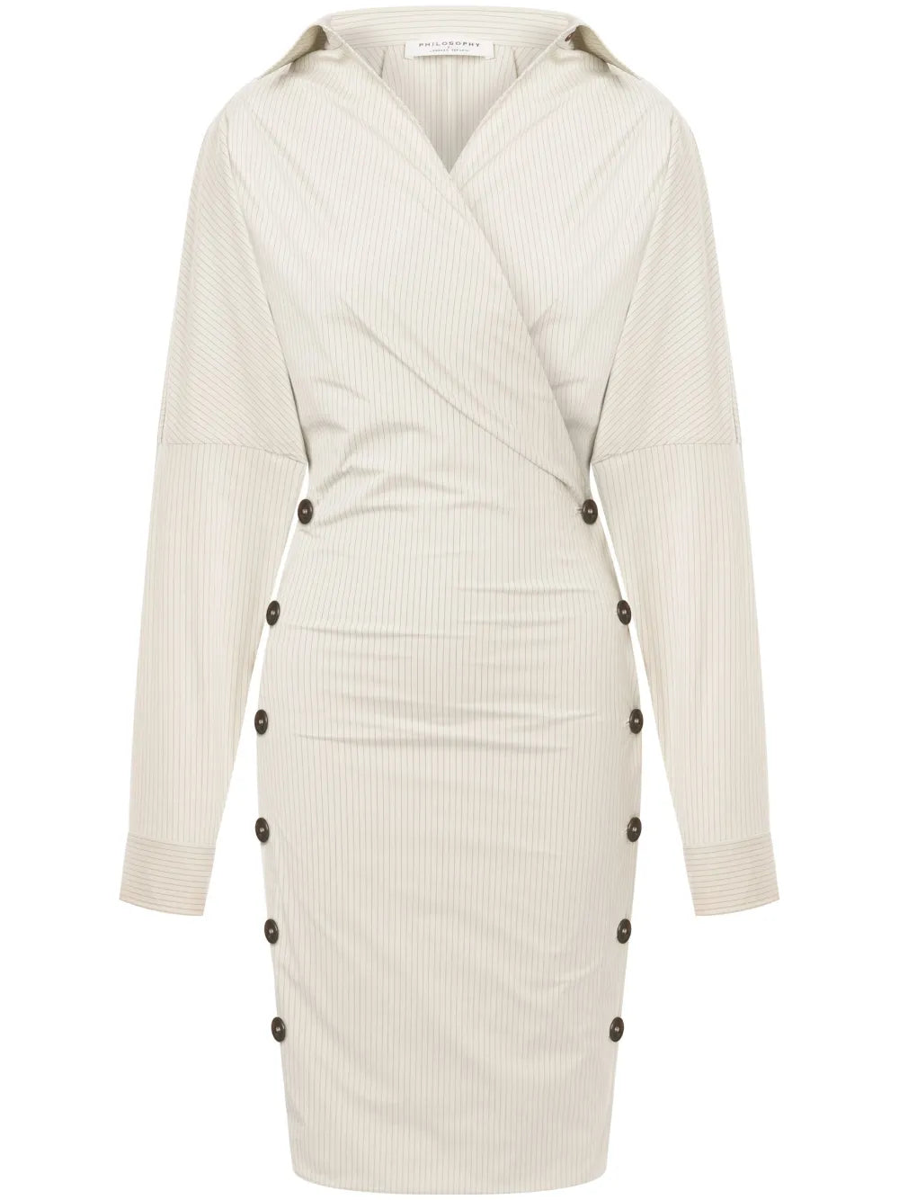 Pinstripe-Pattern Wrapped Dress