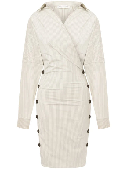 Pinstripe-Pattern Wrapped Dress